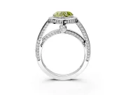 Halo Engagement Ring Setting for Fancy Yellow Heart-Shaped Center with Framed Halo, Pave Band and Prong Head in Platinum