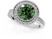 Halo Engagement Ring Setting for Fancy Green Round Cut Center with Milgrain Halo, Pave Band and Prong Head in Platinum