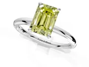 Hidden Halo Engagement Ring Setting for Fancy Yellow Emerald Cut Center with Thin Rounded Band and Prong Head in Sterling Silver