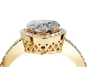 Halo Engagement Ring Setting for Heart-Shaped Center with Heart-Shaped Openwork, Pave Band and Prong Head in Yellow Gold