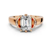 Solitaire Engagement Ring Setting for Emerald Cut Center with Wide Band, Pave Collar and Prong Head in Rose Gold