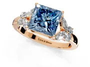 Solitaire Engagement Ring Setting for Fancy Blue Princess Cut Center with Marquise Flower Shoulders and Prong Head in Rose Gold