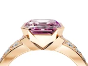 Bezel Engagement Ring Setting for Fancy Pink Asscher Cut Center with Wide Channel-Set Band and Bezel Head in Rose Gold