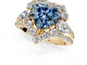 Halo Engagement Ring Setting for Fancy Blue Heart-Shaped Center with Two-Strand Split Shank and Prong Head in Yellow Gold