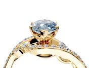Solitaire Engagement Ring Setting for Fancy Blue Marquise Center with Pave Bypass Twist Band and Prong Head in Yellow Gold