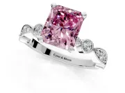 Solitaire Engagement Ring Setting for Fancy Pink Radiant Cut Center with Milgrain Bezel Accents and Prong Head in Platinum