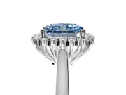 Starburst Halo Engagement Ring Setting for Fancy Blue Radiant Cut Center with Thin Round-Wire Band and Prong Head in White Gold