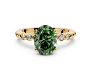 Solitaire Engagement Ring Setting for Fancy Green Oval Center with Bezel-Dot Beaded Band and Prong Head in Yellow Gold