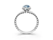 Halo Engagement Ring Setting for Fancy Blue Pear-Shaped Center with Rope Twist Split Shank and Prong Head in Sterling Silver