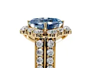 Large Accent Halo Engagement Ring Setting for Fancy Blue Asscher Cut Center with Pave Split Shank and Prong Head in Yellow Gold
