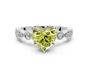 Solitaire Engagement Ring Setting for Fancy Yellow Heart-Shaped Center with Milgrain Bezel Accents and Prong Head in Platinum