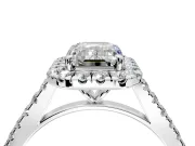 Halo Engagement Ring Setting for Emerald Cut Center with Narrowing Pave Band and Prong Head in Sterling Silver