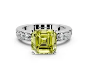 Solitaire Engagement Ring Setting for Fancy Yellow Asscher Cut Center with Channel-Set Accents and Prong Head in White Gold