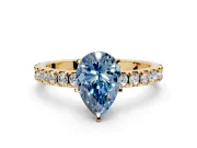 Solitaire Engagement Ring Setting for Fancy Blue Pear-Shaped Center with Fine Pave Band and Claw Prong Head in Yellow Gold