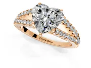 Solitaire Engagement Ring Setting for Heart-Shaped Center with Pave Split Shank and Prong Head in Rose Gold