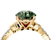 Leaf Motif Engagement Ring Setting for Fancy Green Round Cut Center with Pave Band and Prong Head in Yellow Gold