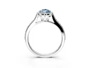 Halo Engagement Ring Setting for Fancy Blue Pear-Shaped Center with Pave Accents, Heart Basket and Prong Head in Platinum