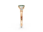 3 Stone Engagement Ring Setting for Fancy Green Radiant Cut Center with Wide Plain Band and Prong Head in Rose Gold