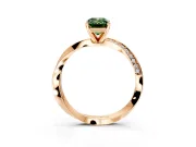 Side Accent Engagement Ring Setting for Fancy Green Emerald Cut Center with Accent Shoulders and Prong Head in Rose Gold