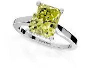 Solitaire Engagement Ring Setting for Fancy Yellow Radiant Cut Center with Tapered Shoulders and Prong Head in White Gold