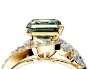 Halo Engagement Ring Setting for Fancy Green Asscher Cut Center with Marquise and Pave Bypass Band and Prong Head in Yellow Gold