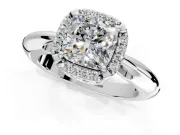 Halo Engagement Ring Setting for Cushion Cut Center with Tapered Plain Band and Prong Head in Sterling Silver