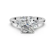 3 Stone Engagement Ring Setting for Radiant Cut Center with Wide Plain Band and Prong Head in Sterling Silver