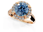 Halo Engagement Ring Setting for Fancy Blue Round Cut Center with Square Band and Prong Head in Rose Gold