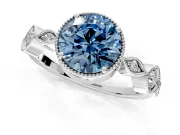 Vintage Station Engagement Ring Setting for Fancy Blue Round Cut Center with Accents and Prong Head in White Gold