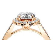 Halo Engagement Ring Setting for Oval Center with Raised Halo, Pave Band and Prong Head in Rose Gold