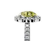 Pave Halo Engagement Ring Setting for Fancy Yellow Round Cut Center with Single Row Pave Band and Prong Head in Platinum