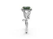 Halo Engagement Ring Setting for Fancy Green Radiant Cut Center with Leaf Motif Split Shank and Prong Head in Platinum