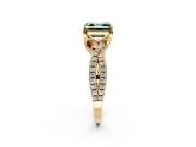 Solitaire Engagement Ring Setting for Fancy Green Asscher Cut Center with Narrow Twist Pave Band and Prong Head in Yellow Gold