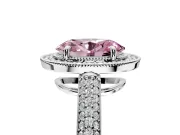 Milgrain Halo Engagement Ring Setting for Fancy Pink Oval Center with Three-Sided Pave Band and Prong Head in Sterling Silver