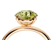 Low-Set Solitaire Engagement Ring Setting for Fancy Yellow Round Cut Center with Thin Plain Band and Prong Head in Rose Gold