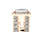 Halo Engagement Ring Setting for Princess Cut Center with Wide-Open Pave Split Shank and Prong Head in Rose Gold