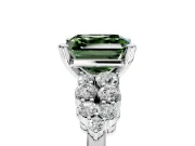 Cluster Engagement Ring Setting for Fancy Green Asscher Cut Center with 2-Row Shoulder Clusters and Prong Head in Sterling Silver