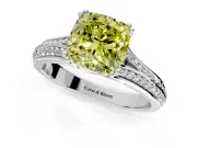 Solitaire Engagement Ring Setting for Fancy Yellow Cushion Cut Center with Pave Rail Split Shank and Prong Head in Platinum