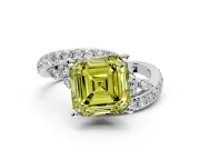Solitaire Engagement Ring Setting for Fancy Yellow Asscher Cut Center with Pave Bypass Twist Band and Prong Head in Sterling Silver