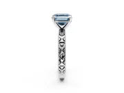 Solitaire Engagement Ring Setting for Fancy Blue Asscher Cut Center with XO Engraved Band and Prong Head in Sterling Silver
