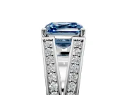 Split Shank Engagement Ring Setting for Fancy Blue Asscher Cut Center with Pave Split Shank and Prong Head in Platinum
