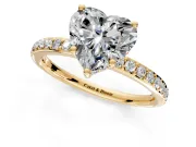 Solitaire Engagement Ring Setting for Heart-Shaped Center with Fine Pave Band and Prong Head in Yellow Gold