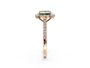 Halo Engagement Ring Setting for Fancy Green Princess Cut Center with Single-Row Pave, Open Basket and Prong Head in Rose Gold