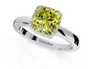 Solitaire Engagement Ring Setting for Fancy Yellow Cushion Cut Center with Plain Band and Flat Tab Prong Head in Platinum
