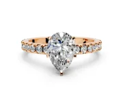 Solitaire Engagement Ring Setting for Pear-Shaped Center with Fine Pave Band and Claw Prong Head in Rose Gold
