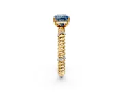Rope Engagement Ring Setting for Fancy Blue Cushion Cut Center with Accent Shoulders and Prong Head in Yellow Gold