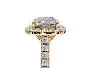 Halo Engagement Ring Setting for Cushion Cut Center with Raised Halo, Pave Band and Prong Head in Yellow Gold