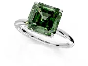 Hidden Halo Engagement Ring Setting for Fancy Green Asscher Cut Center with Thin Rounded Band and Prong Head in Sterling Silver