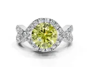 Halo Engagement Ring Setting for Fancy Yellow Round Cut Center with Pave Infinity Twist Band and Prong Head in Platinum