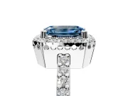 Halo Engagement Ring Setting for Fancy Blue Emerald Cut Center with Inner Milgrain Border and Prong Head in Sterling Silver